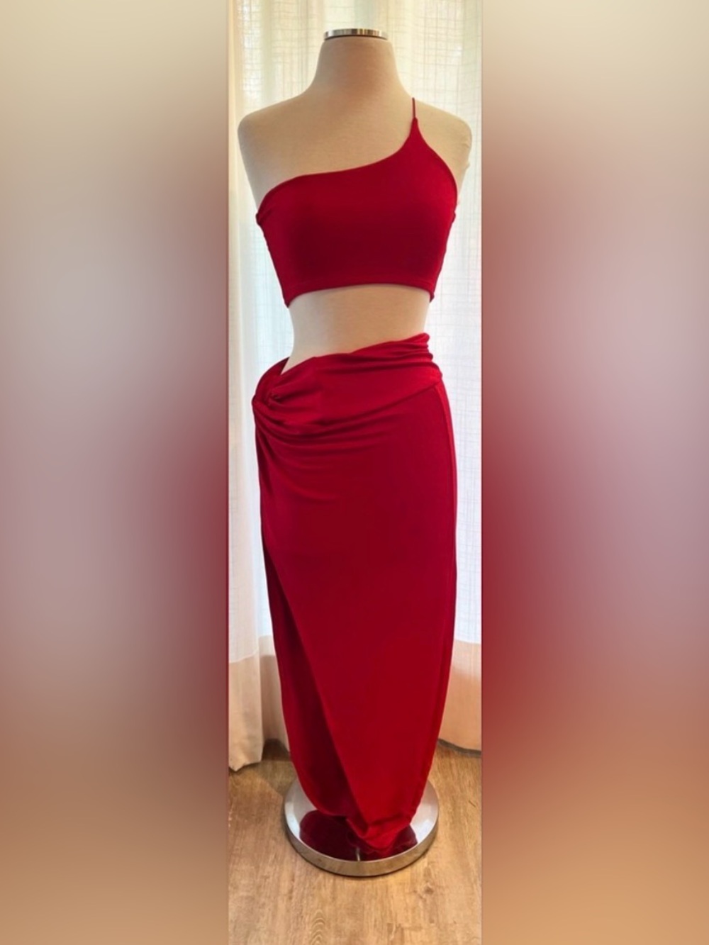 Women’s Red Midi Tank Top and Skirt Set Small